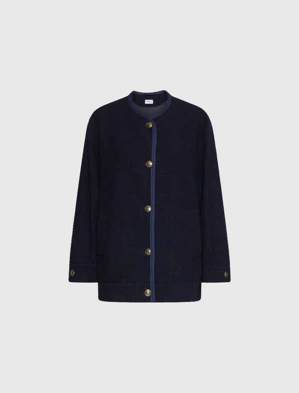 [MARELLA] UMES Flared Stretch Basketweave Jacket - Navy