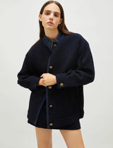 [MARELLA] UMES Flared Stretch Basketweave Jacket - Navy