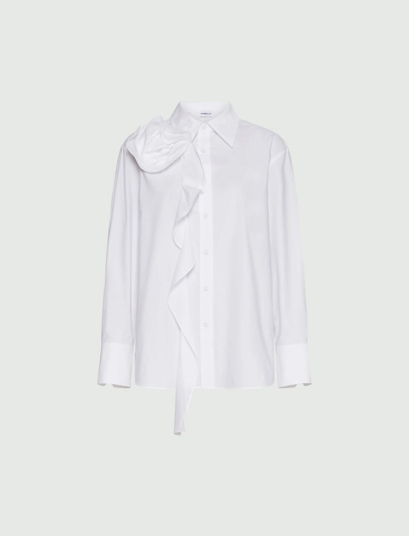 [Marella] Ketch Fabric rose-adorned ruched shirt - White