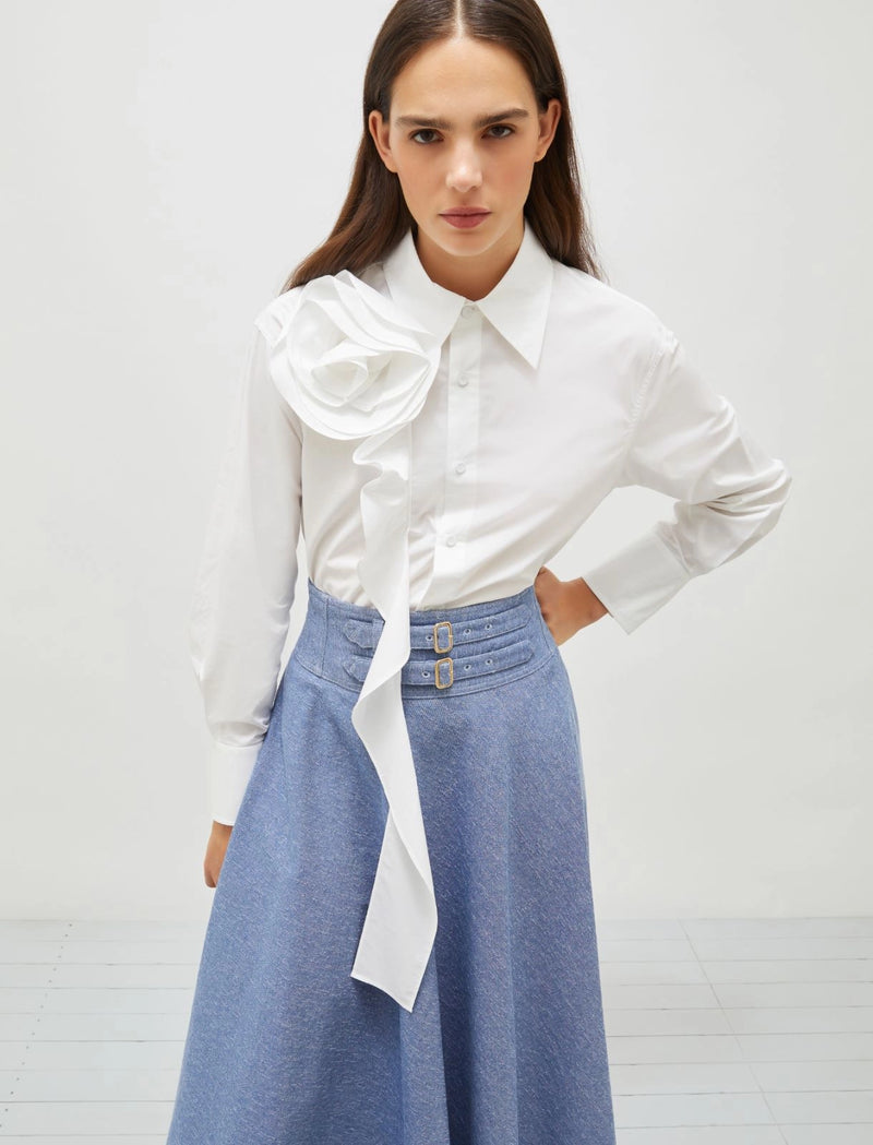 [Marella] Ketch Fabric rose-adorned ruched shirt - White