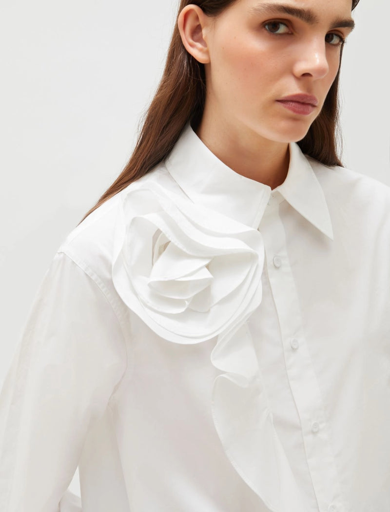 [Marella] Ketch Fabric rose-adorned ruched shirt - White