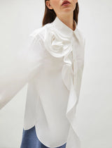 [Marella] Ketch Fabric rose-adorned ruched shirt - White