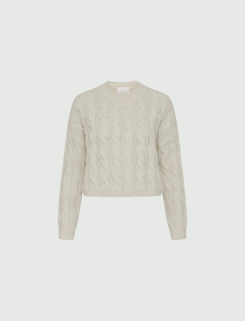 [MARELLA] Clarino Cropped Twist Knit Sweater - BLANC LAINE