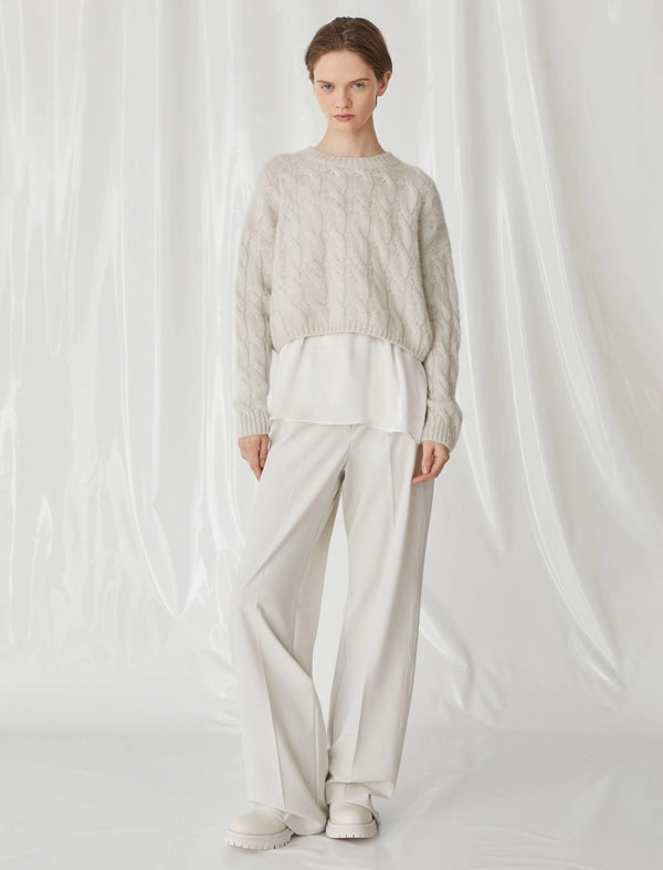 [MARELLA] Clarino Cropped Twist Knit Sweater - BLANC LAINE