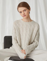 [MARELLA] Clarino Cropped Twist Knit Sweater - BLANC LAINE