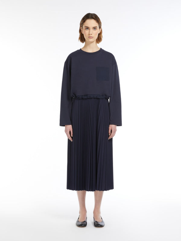 [Max Mara] Scatola Pleated Crepe Jersey Dress - Navy