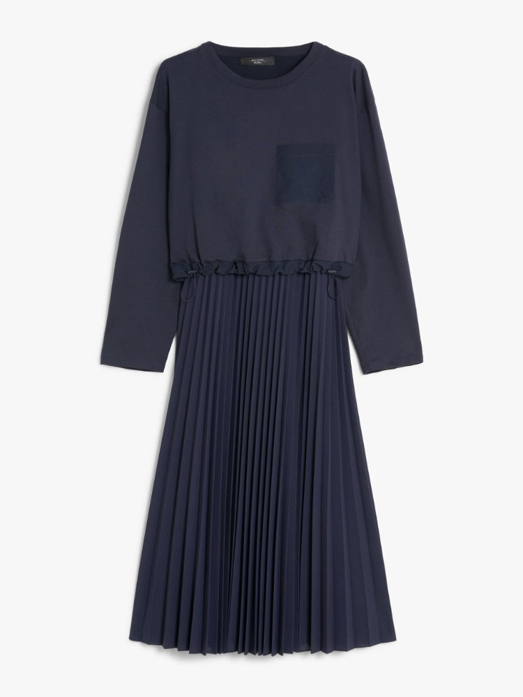 [Max Mara] Scatola Pleated Crepe Jersey Dress - Navy