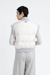 [PESERICO] Short sleeveless down jacket with bomber neck - PEARL BEIGE