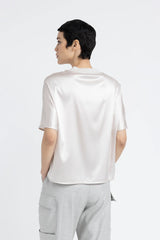 [PESERICO] SILK SATIN CREW NECK T-SHIRT - PEARL BEIGE