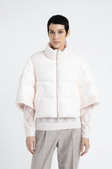 [PESERICO] 3 QUARTER SLEEVED DRIP PROOF SHORT DOWN JACKET - ROSE WATER