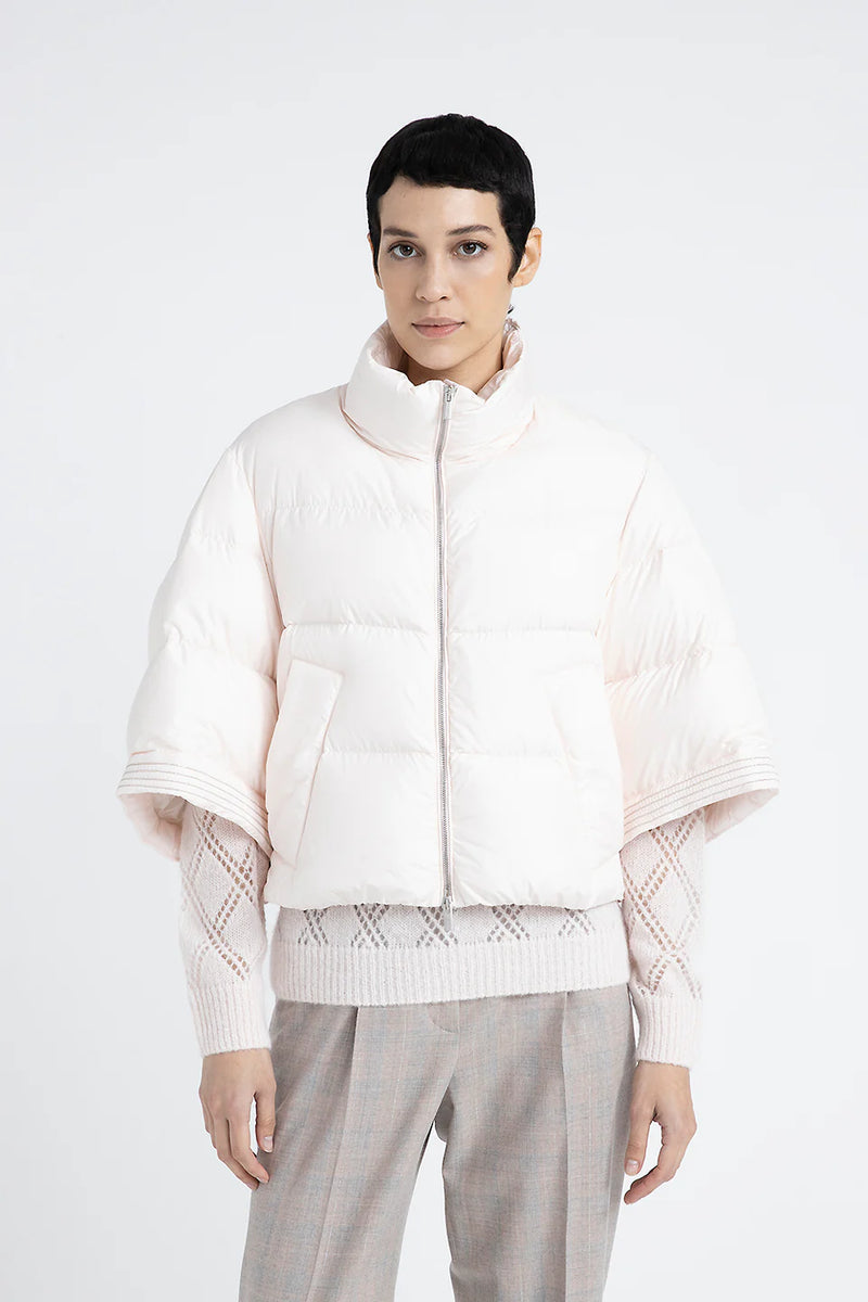 [PESERICO] 3 QUARTER SLEEVED DRIP PROOF SHORT DOWN JACKET - ROSE WATER