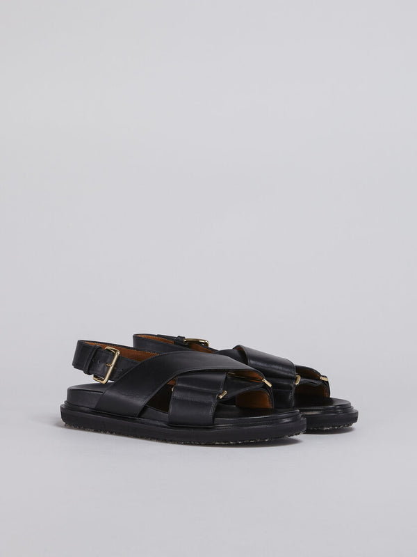 [MARNI] BLACK LEATHER FUSSBETT SANDAL - BLACK