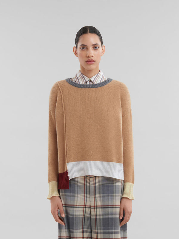 [MARNI] Brown colour-block cashmere jumper - EarthofSiena