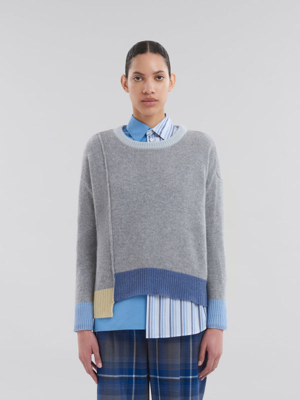 [MARNI] Grey colour-block cashmere jumper - SODIUM