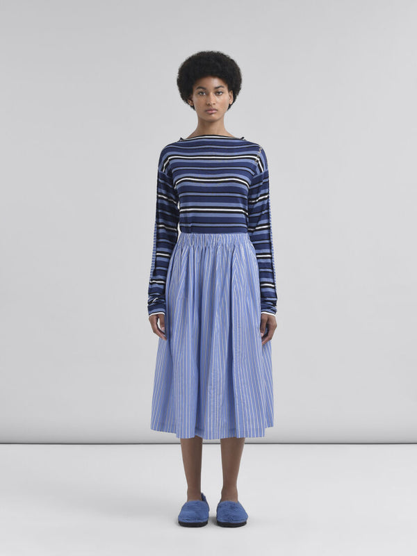 [MARNI] Wide Skirt Striped Poplin - BlueChina