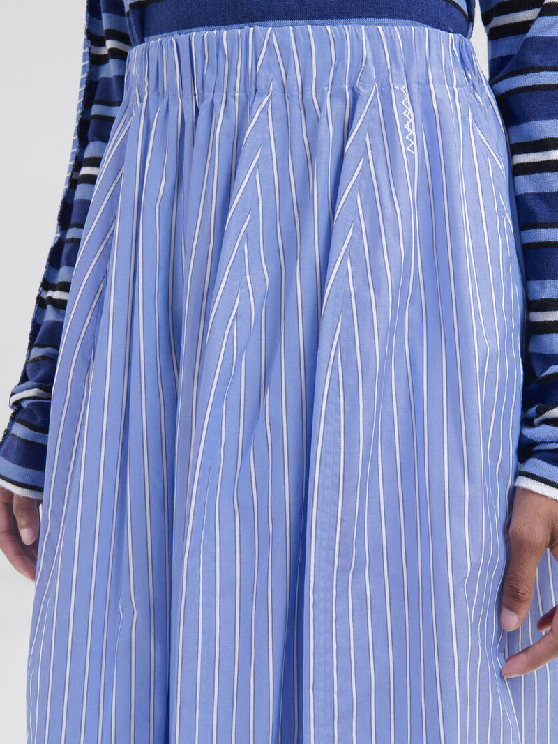 [MARNI] Wide Skirt Striped Poplin - BlueChina