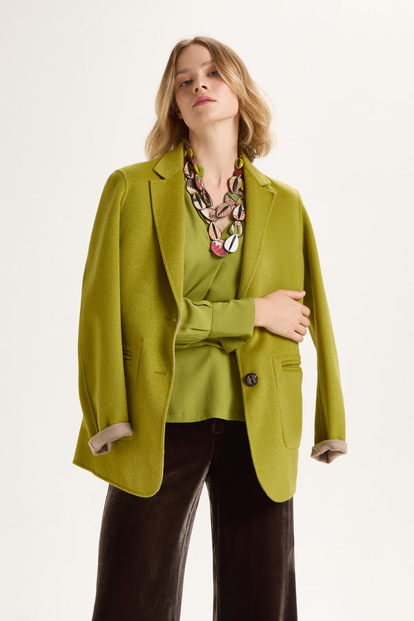 [MALIPARMI] DOUBLE WOOL JACKET - GREEN/NATURAL