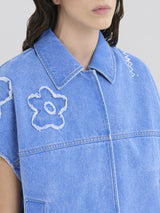 [MARNI] LIGHT BLUE DENIM VEST WITH PATCH DETAILS - COBALT