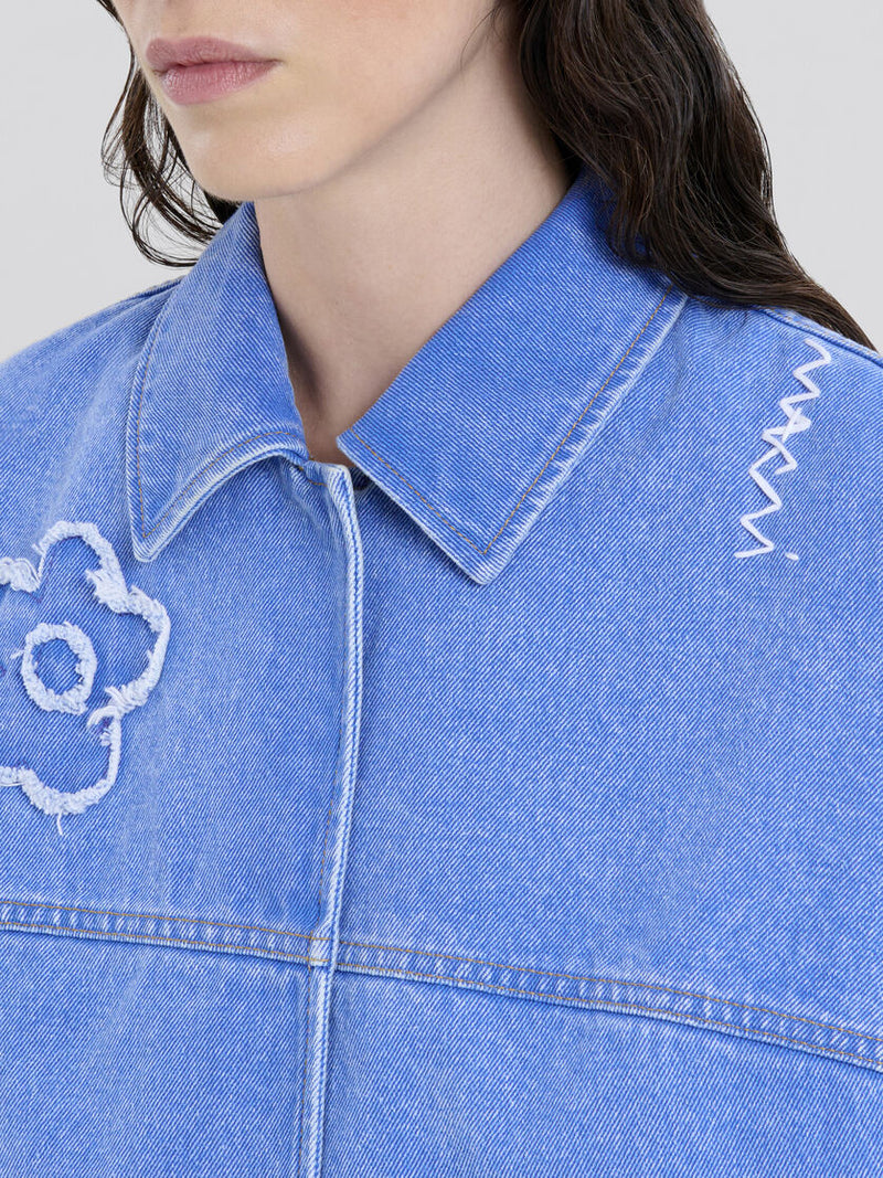 [MARNI] LIGHT BLUE DENIM VEST WITH PATCH DETAILS - COBALT