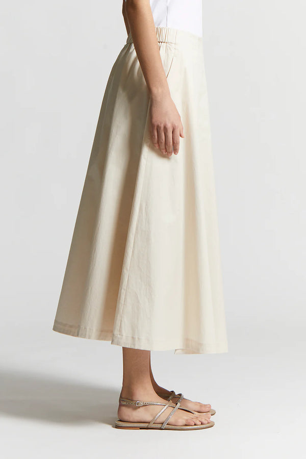 [Peserico] Lightweight Stretch Cotton Satin Skirt - Quartz Sand