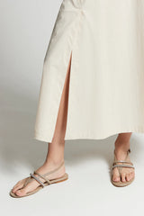 [Peserico] Lightweight Stretch Cotton Satin Skirt - Quartz Sand