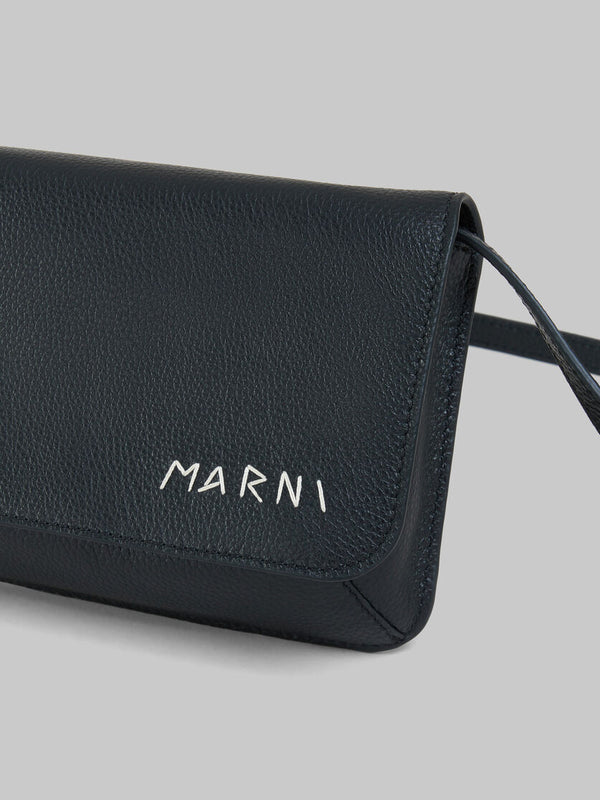 [MARNI] LEATHER POCHETTE SHOULDER BAG WITH MARNI MENDING - BLACK