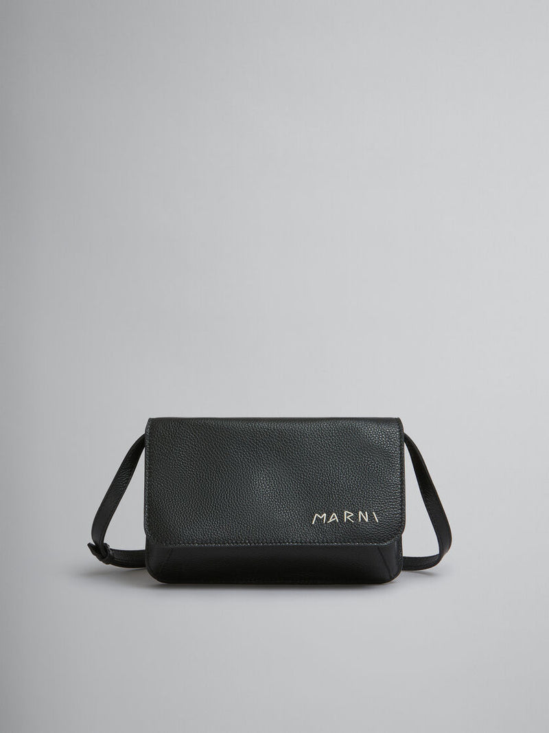 [MARNI] LEATHER POCHETTE SHOULDER BAG WITH MARNI MENDING - BLACK