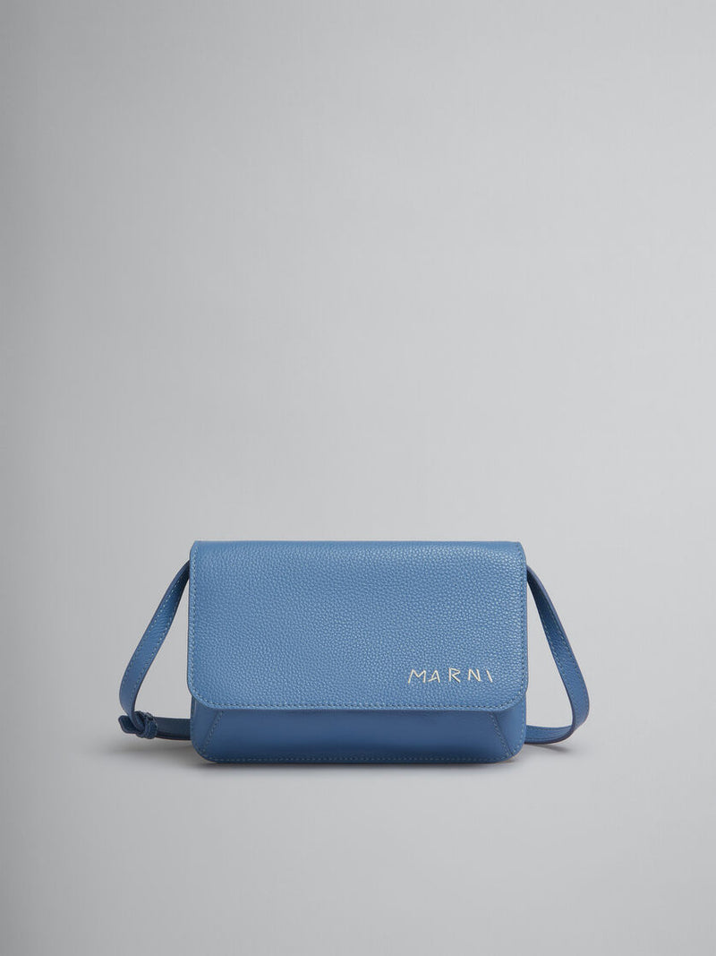 [MARNI] Blue leather shoulder bag with Marni Mending - Opal