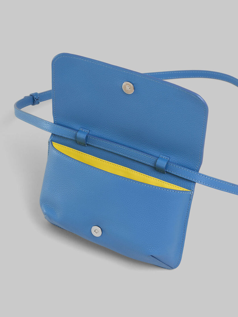 [MARNI] Blue leather shoulder bag with Marni Mending - Opal