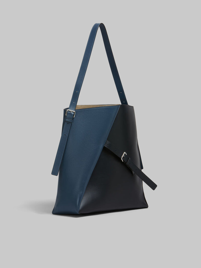 [MARNI]  Deep blue and black leather Reverse hobo bag