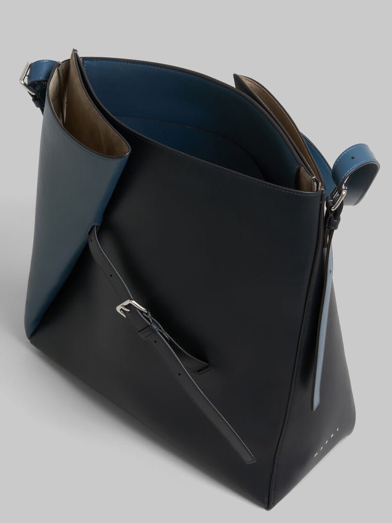 [MARNI]  Deep blue and black leather Reverse hobo bag