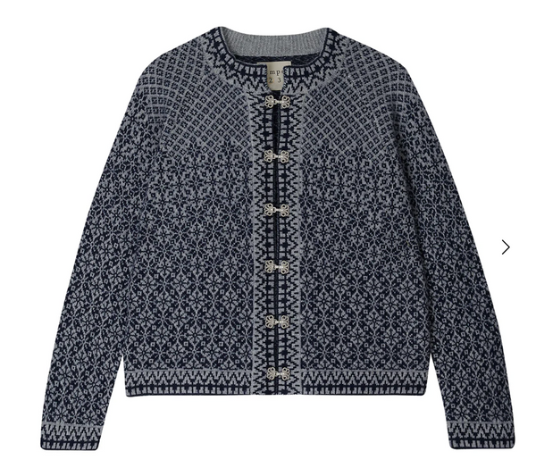 [JUMPER1234]  Cashmere Wool Norse Cardigan -  Navy