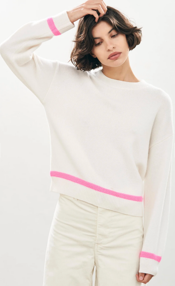 [JUMPER123] HEAVY TRIM CREW - CREAM/PINK