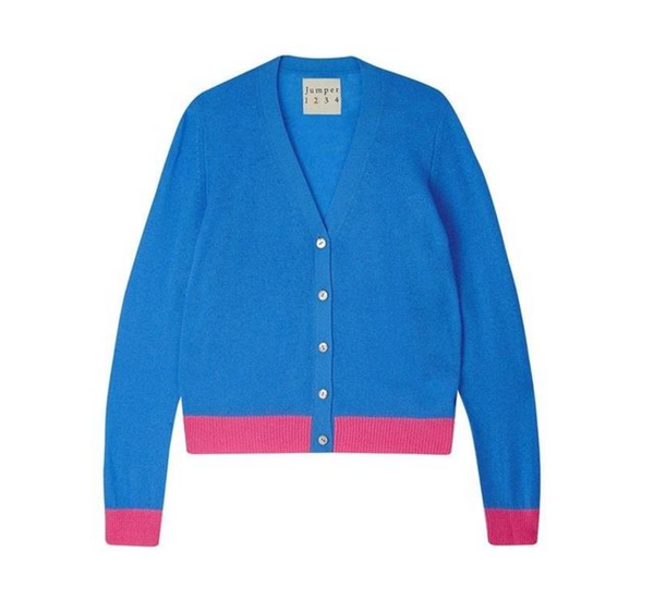 [JUMPER123] CONTRAST  CARDIGAN - SKY/PINK