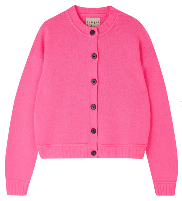 [JUMPER123] BOXY CREW CARDIGAN - NEON PINK