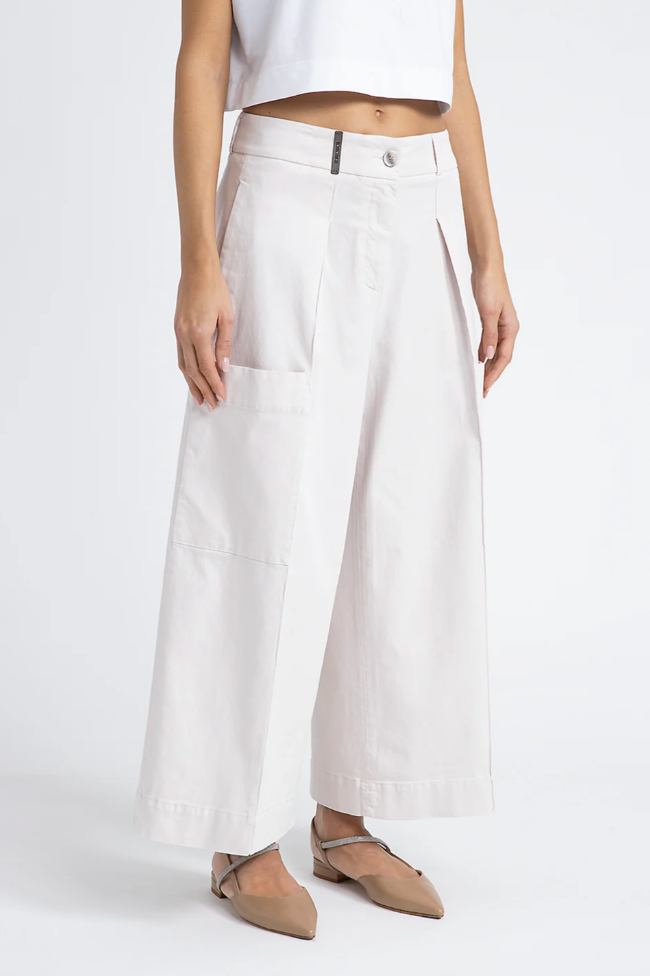 [PESERICO] Wide-leg trousers in gabardine and tencel - ROSE WATER