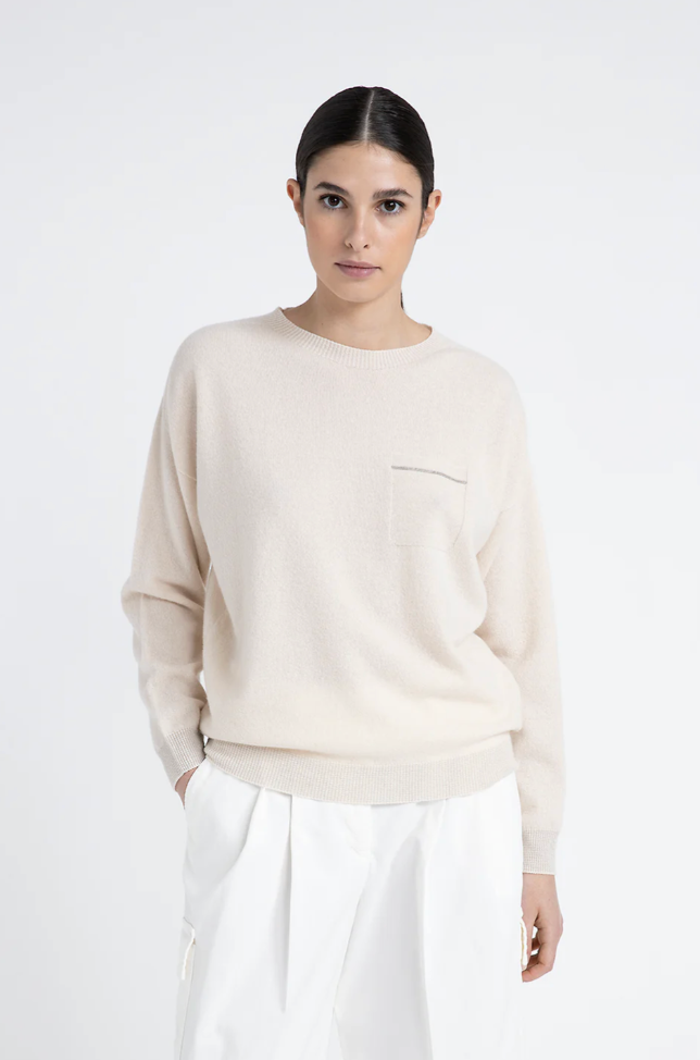 [PESERICO] Crew neck sweater - BARLEY