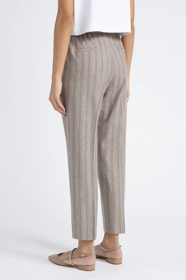 [PESERICO] STRETCH WOOL FLANNEL TROUSERS - STRIPED MACCHIATO