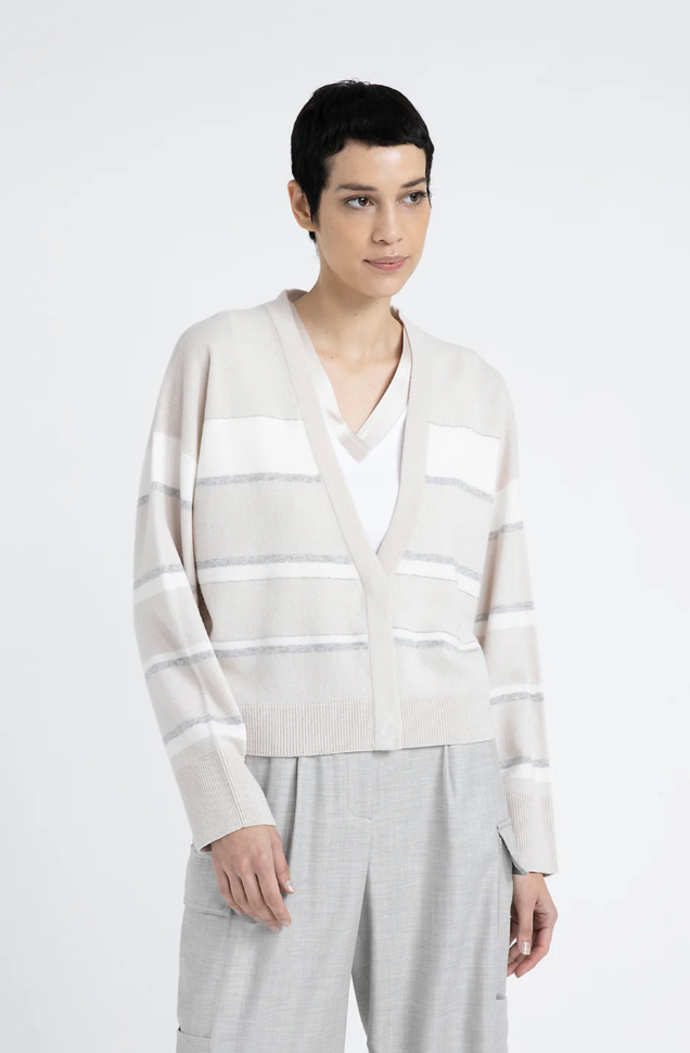 [PESERICO] STRIPED CARDIGAN - PEARL BEIGE