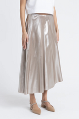 [PESERICO] ASYM. SILVER MIDI SKIRT - MACCHIATO