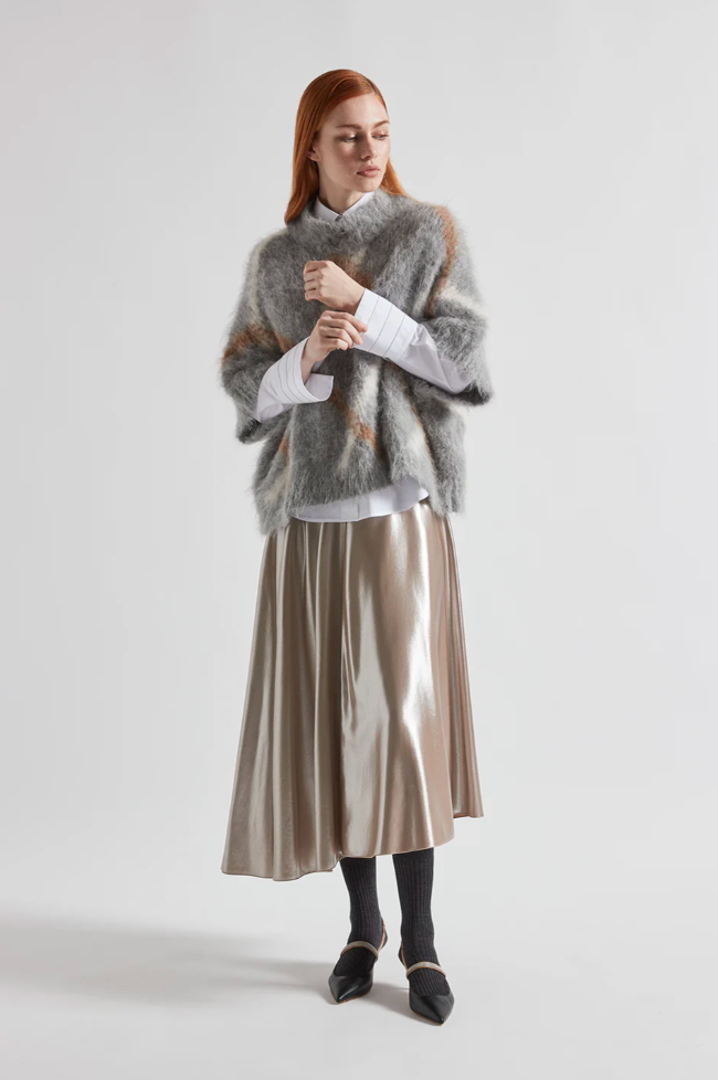 [PESERICO] ASYM. SILVER MIDI SKIRT - MACCHIATO