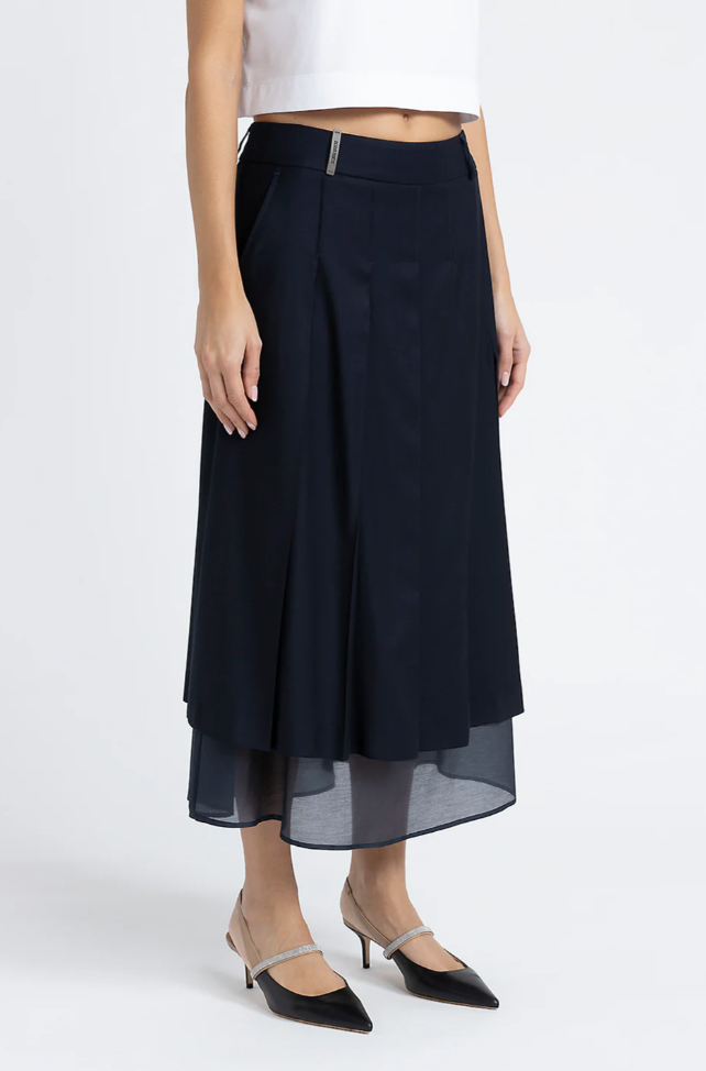 [PESERICO] MIDI SKIRT VISCOSE AND ORGANDY - INKWELL BLUE