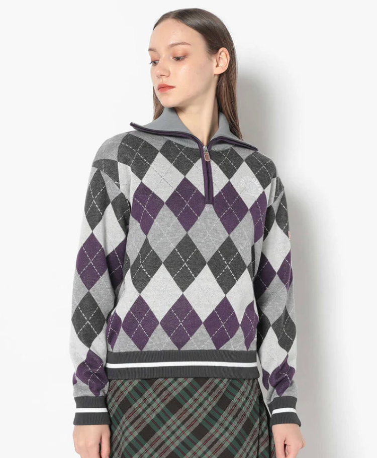 [Mark&Lona] Woodville Argyle Sailor Collar Knit - Purple