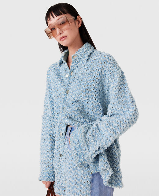 [S.McCARTNEY] Oversized Denim Bouclé Shirt- Light Blue