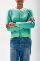 [Jumper1234] Cashmere Contrast Rib Cardigan - Mint/Apple