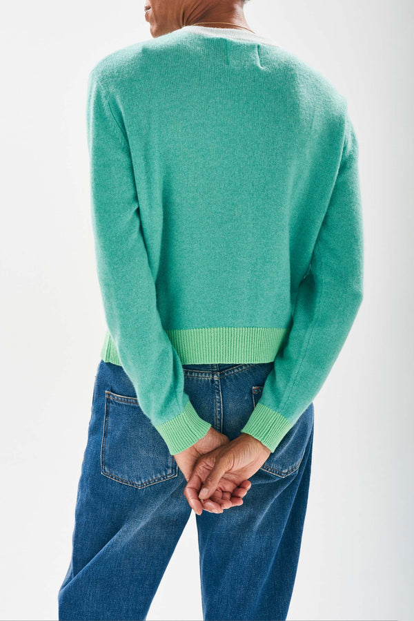 [Jumper1234] Cashmere Contrast Rib Cardigan - Mint/Apple