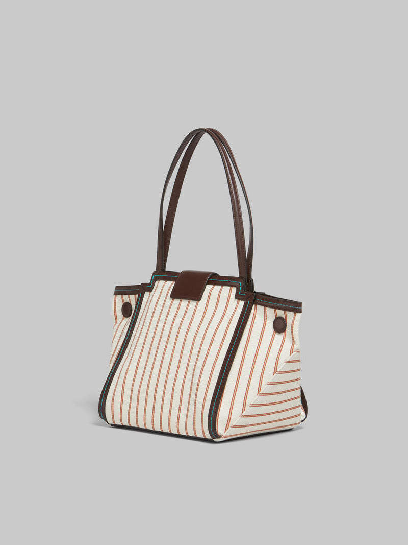 [Marni] Brown Leather and Striped Canvas Mini Riviera Bag