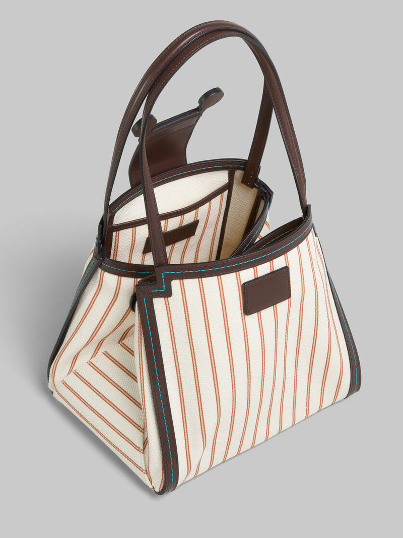 [Marni] Brown Leather and Striped Canvas Mini Riviera Bag