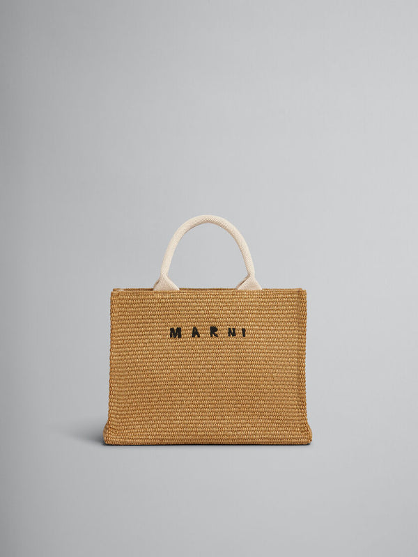 [Marni] Natural-Coloured Raffia-Effect Small Tote Bag - Raw Sienna/Natural