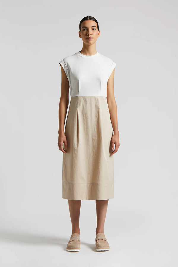 [Peserico] Bi-Material Midi Dress - Amber Beige